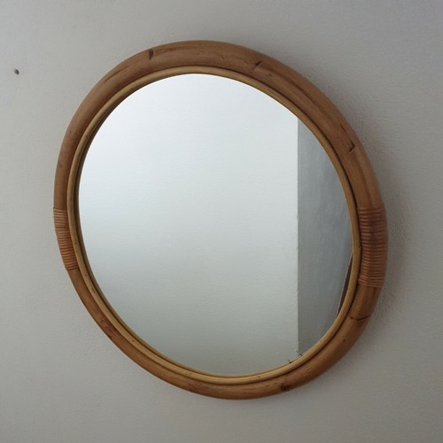 Miroir rond vintage bois - vintage,
